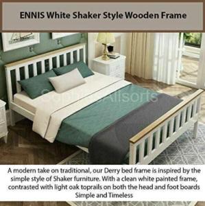 solid shaker, white wooden bed frame