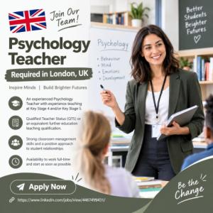 Psychology Teacher Required in London