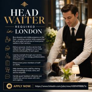 Head Waiter Required in London