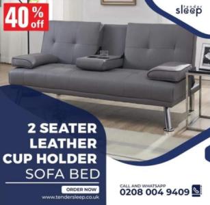 2 Seater Leather Cup Holder Sofa Bed