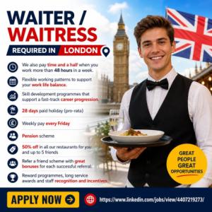 Waiter / Waitress Required in london
