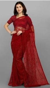 Elegant Red Net Saree for Wedding Glam