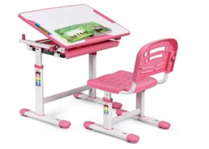 Kids Desk and Chair Set, Tilted Desktop, Spacious Storage Drawer, Children’s table