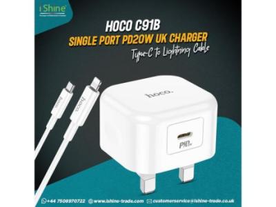 Buy Bulk HOCO C91B Single Port PD20W UK Charger Type-C to Lightning Cable in UK