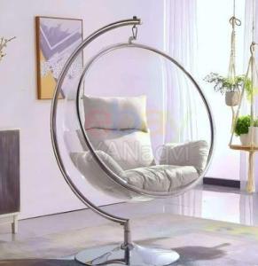 Transparent Hardened Acrylic Seat Hanging Egg Chair With Grey Cushion