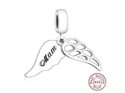 925 Sterling Silver Mam Angel Wings Hanging Charm