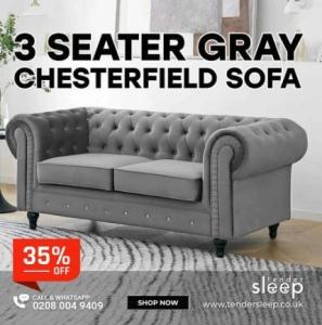3 Seater Grey Chesterfield Sofa