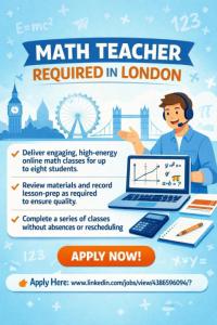 Math Teacher Required in London