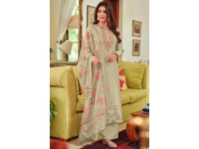 Sage Green Silk Embellished Salwar Kameez