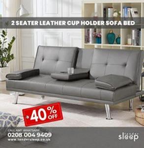 Introducing Our Luxurious 2-Seater Leather Cup Holder Sofa Bed!"