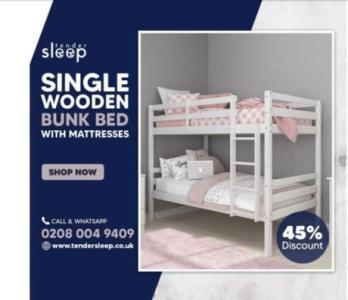 Our Single Wooden Bunk Bed + Mattresses!" buynow up to 45% off