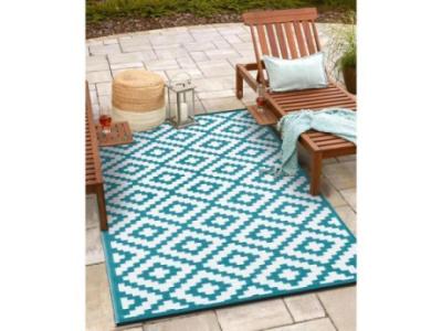 NIRVANA TEAL BLUE WHITE OUTDOOR RUG