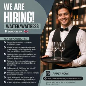 Waiter/waitress Required in London