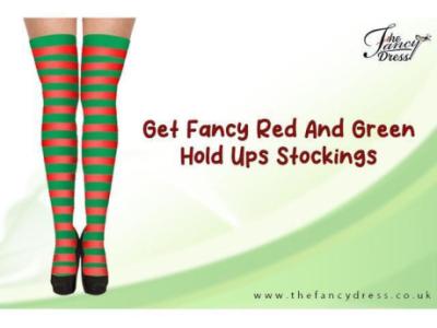 Get Fancy Red And Green Hold Ups Stockings