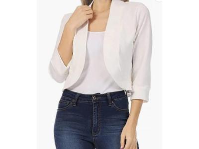 Women's 3/4 Sleeve Collarless Work Office Crop Suit1015