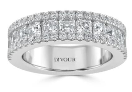 Three Row Asscher and Round Diamond Half Eternity Ring