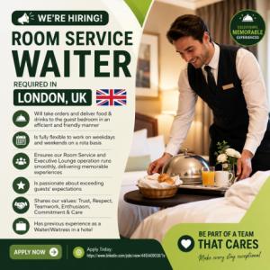 Room Service Waiter Required in London