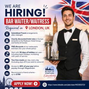 Bar Waiter/Waitress Required in London