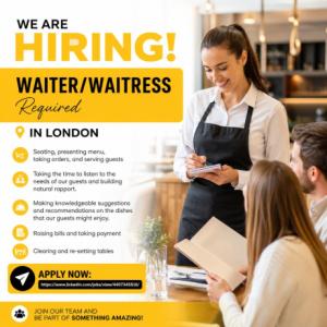 Waiter/Waitress Required in London