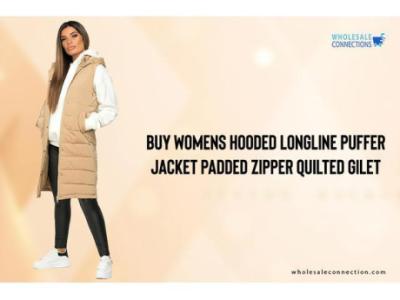 Buy Womens Hooded Longline Puffer Jacket Padded Zipper Quilted Gilet