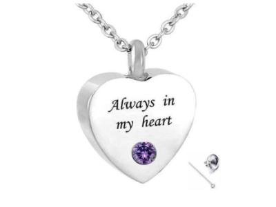 Always in My Heart Memorial Ashes Necklace - Purple Crystal