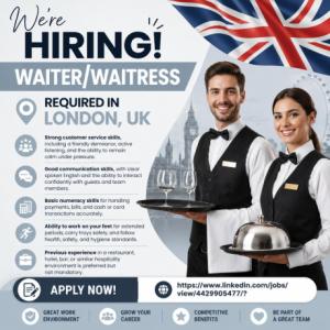 Waiter/waitress Required in London