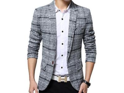 Tidecc Men's Blazer Slim Fit Casual One Button Suits Coat Tweed Jacket Checkered Blazer