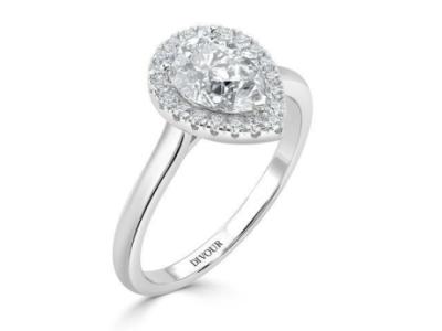 Classic Pear Diamond Halo Engagement Ring for Sale
