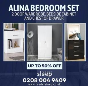 Alina Bedroom Collection – Wardrobe, Bedside Bliss, and Drawer Delight
