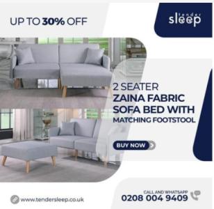 2 Seater Zaina Fabric Sofa Bed with Matching Footstool