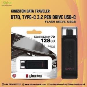 Buy Bulk Kingston Data Traveler DT70, Type-C 3.2 Pen Drive USB-C Flash Drive 128GB in UK