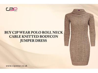 Buy C2P Wear Polo Roll Neck Cable Knitted Bodycon Jumper Dress